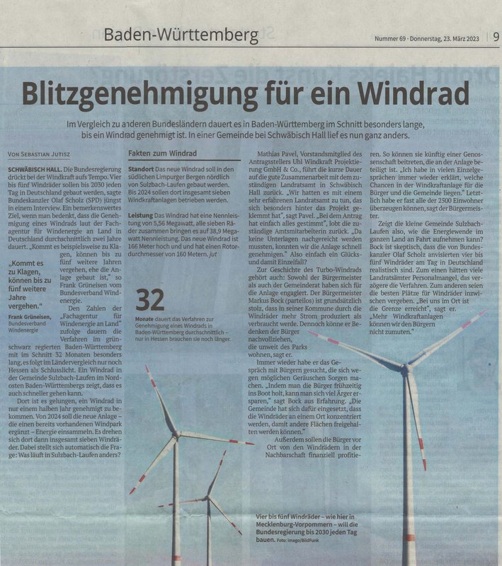 23.03.2023 - Blitzgenehmigung für ein Windrad