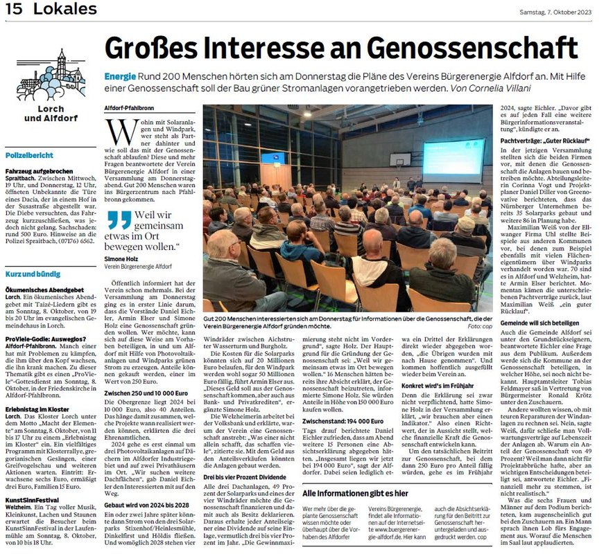 07.10.2023 - Großes Interesse an der Genossenschaft