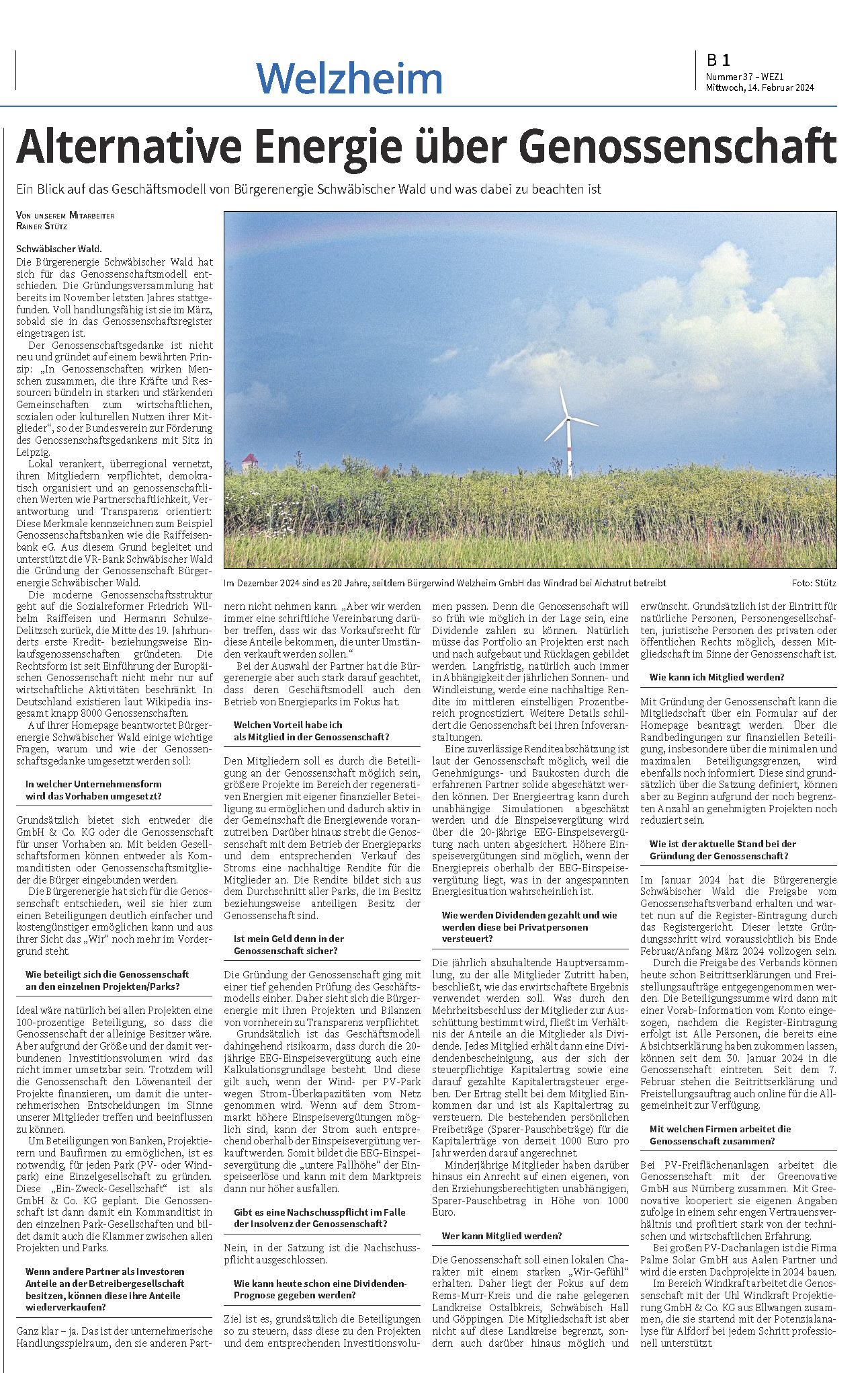 14.02.2024 - Alternative Energie über Genossenschaft
