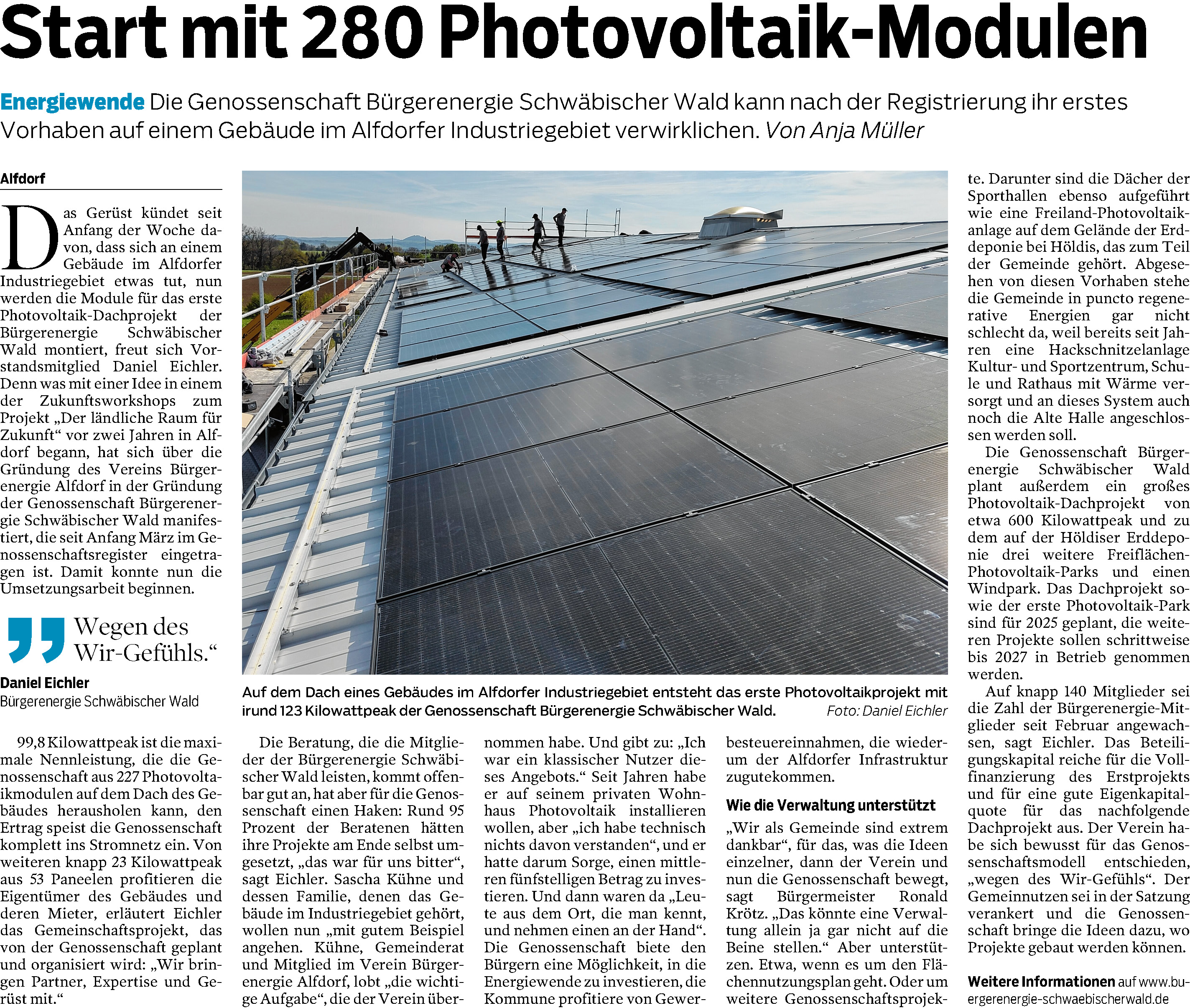 13.04.2024 - Start mit 280 Photovoltaik Modulen