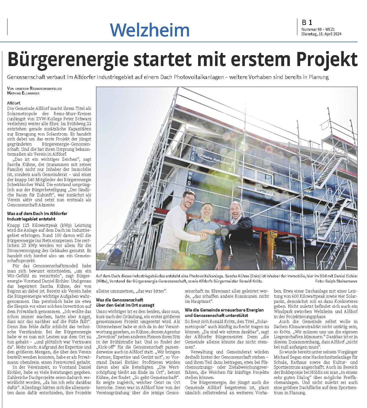 16.04.2024 Bürgerenergie startet mit erstem Projekt
